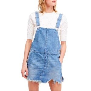 Free People Blue Frayed Overalls Denim Dress Sz 2